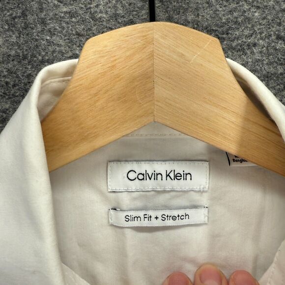Calvin Klein Shirt Boys 18 White Button Up Slim Fit Stretch Long Sleeve Regular - Picture 3 of 7